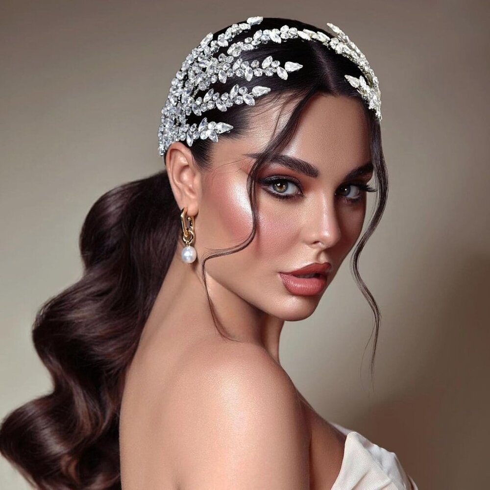 Bridal Headband Silver Rhinestone Wedding Hair Piece Elegant Accessory